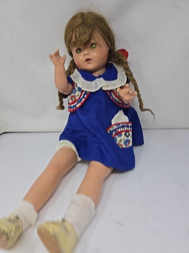 Vtg COMPOSITION DOLL 22 In 1930s Unmarked Good Condition For Age Squeak In Back