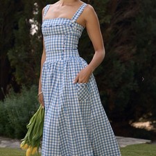House of CB Vivien Regatta Blue Gingham Midi Sundress Size XS-US 2-4