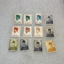 12 USED/Cancelled Vtg. President Sukarno Indonesia Stamps, 1945-1975; $1 Ships.