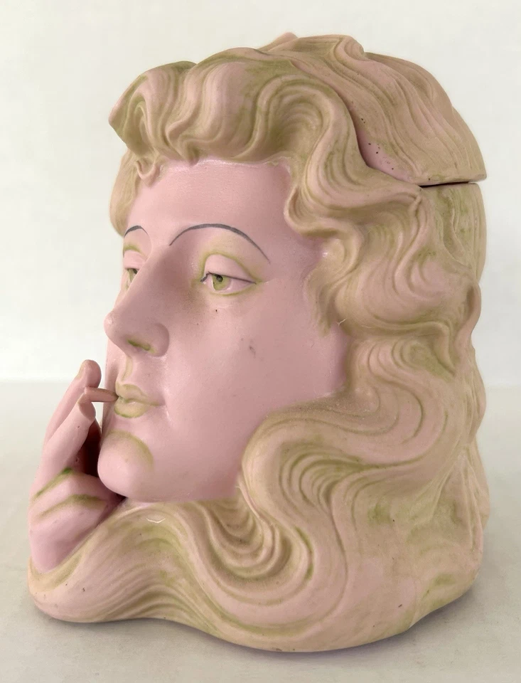 Schafer & Vater rosa Biskuit Tabakdose Räucherin Dame Jugendstil um 1890 - Bild 2 von 4