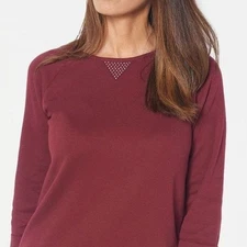 Quacker Factory Size 2X Wine Waffle Knit 3/4-Sleeve Top w/ Bling Inset