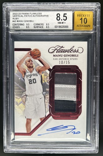 2022-23 Panini Flawless Manu Ginobili Vertical Patch Auto Ruby #/15 BGS 8.5 10