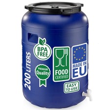 Weithalsfass Futtertonne Fasssilage Regen Fass Gepäcktonne 200 L Waserhahn blau