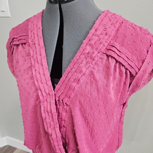 Mason & Belle Stitch Fix Swiss Dot Chiffon Mauve Pink Wrap Blouse Womens Medium - Picture 2 of 9