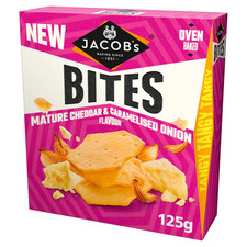 Jacob's Bites Mature Cheddar & Onion Crackers 125g (Pack Of 6)