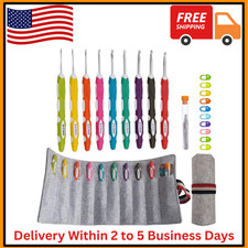 Ergonomic Crochet Hooks with Roll Felt Bag, Crochet Hooks Set for Arthritic H