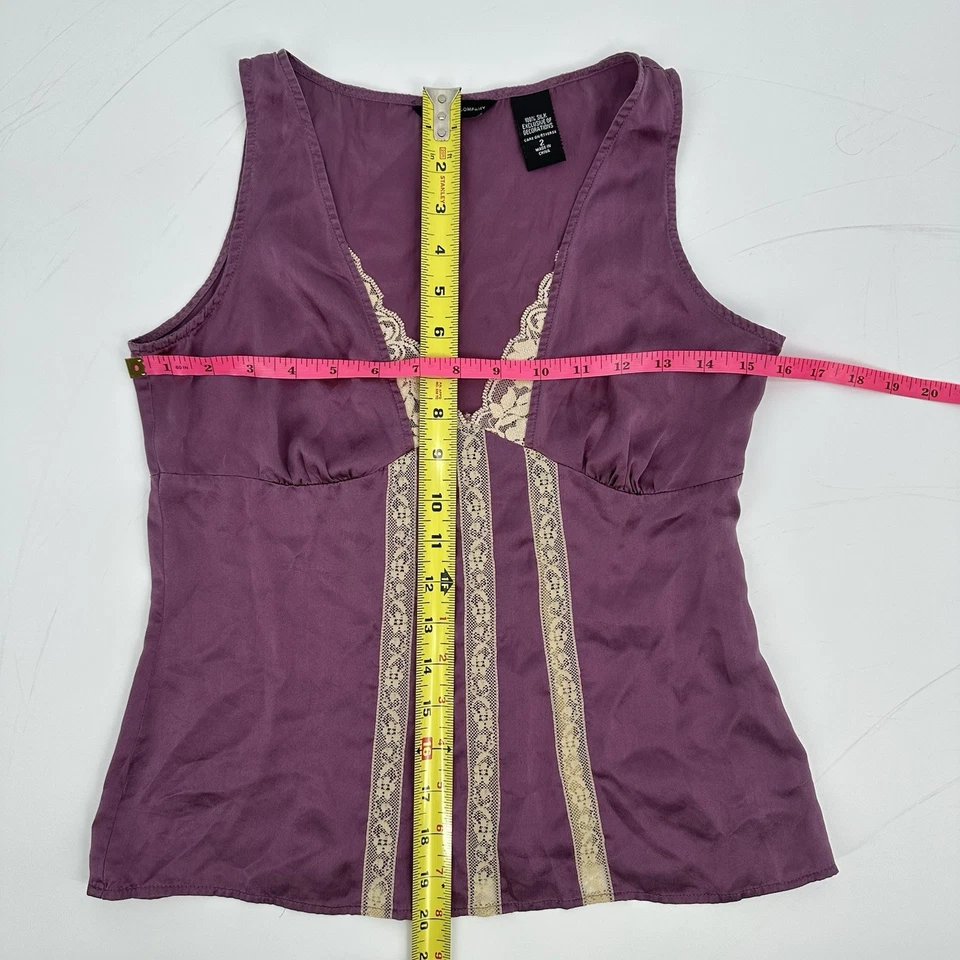 Top camisero babydoll de encaje 100 % seda NY&C para mujer talla 2 púrpura coqueta Fairycore Y2K Foto 4 de 4