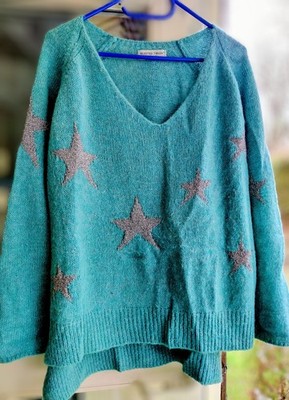 Türkis Oversize Pulli mit Silbernen Lurex Sternen  ''SELECT Touch. dress for perf