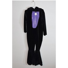Spirit Halloween Black Cat Costume Kids 5-6T Hooded Jumpsuit Purple Belly