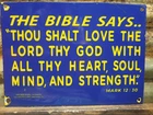 VINTAGE CHURCH PORCELAIN SIGN CHRISTIAN BIBLE VERSE LANCASTER GOSPEL RELIGION