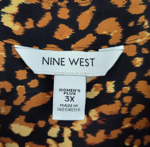 Nine West Women Top 3X Black Animal Print Polyester Long Sleeve ButtonDown Shirt - Picture 15 of 17