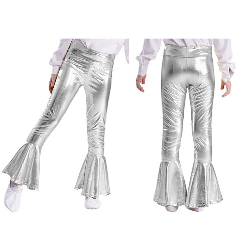 Kids Girls Shiny Flared Bell Bottom Pants Jazz Dance Trousers Dancewear - Picture 9 of 33