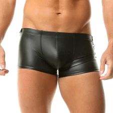 Men's Sexy Faux Leather Boxer Shorts Trunks Low Rise Nightclub Stage Underpants