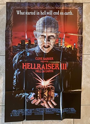 Clive Barker HELLRAISER III: Hell On Earth 27  X 40  poster 1992 Folded Horror