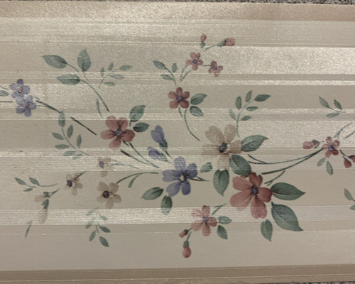 Vintage Brewster Wallpaper Border In Satin Cream Dainty White Floral Pattern - Picture 3 of 15