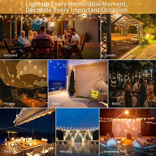 27/48/96FT Outdoor String Lights Shatterproof IP65 Connectable Patio Yard Garden - Picture 11 of 16