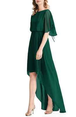 Jenny Packham Flutter-Sleeve High-Low A-Line Dress - Hunter Green