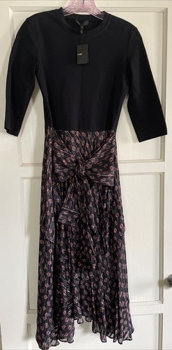 NWT Maje Trompe L'oeil Cotton And Silk-Blend Midi Monogram Dress Size US S FR 38 - Picture 6 of 12