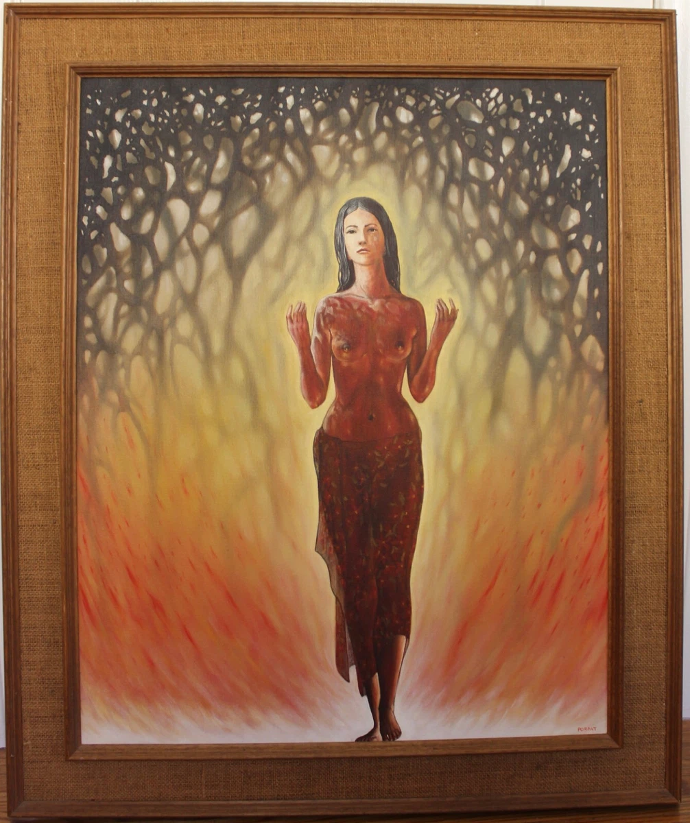 SALE! Vintage Frank Porpat Mid Century Oil Painting Pele Hawaiian Goddess