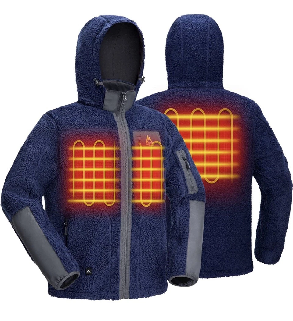 KINGS TREK Heated Jacket Fleece for Men, Windproof Sherpa Heating Coat XL