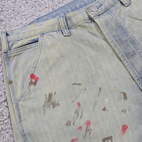 MNML Jeans Mens 34x33 Blue Herringbone Baggy Distress Grunge Painter Carpenter - Picture 2 of 13