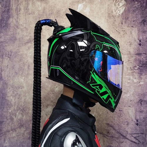 Men Women Full Face Safety Motorcycle Helmet With Horns and Braid DOT Approved - Bild 10 von 11