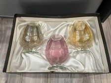 MULTI COLOURED BRANDY COGNAC LARGE GLASSES BALLOON SHAPE X 3 Made In GDR