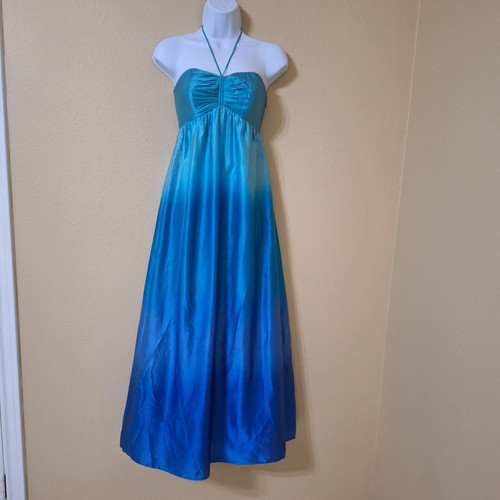 Betsey Johnson Womens Teal & Blue Ombre Silk Halter Maxi Dress Size 0 Mermaid