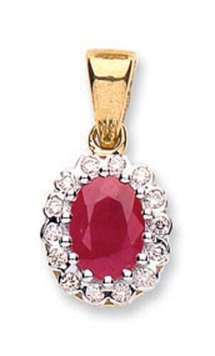 9ct Gelbgold Rubin und Diamant Oval Kette und Anhänger - Bild 1 von 4