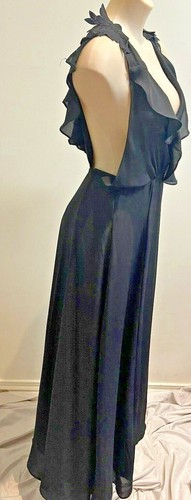 Black Dress Wrap Long Size M Frill Flower Cut out Cross on the back - Picture 7 of 12