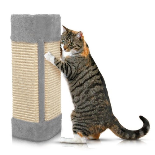 Petlicity Corner Cat Scratching Post Grey Sisal Wall Mount Furniture Protector
