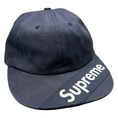 Supreme Visor Label 6-Panel Kappe Navy Verstellbar Lederriemen Strap Back Hype