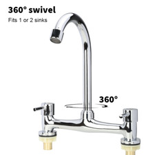 2 Hole Dual Lever Chrome Kitchen Sink Mixer Taps Deck Mounted Tap Faucet Modern 