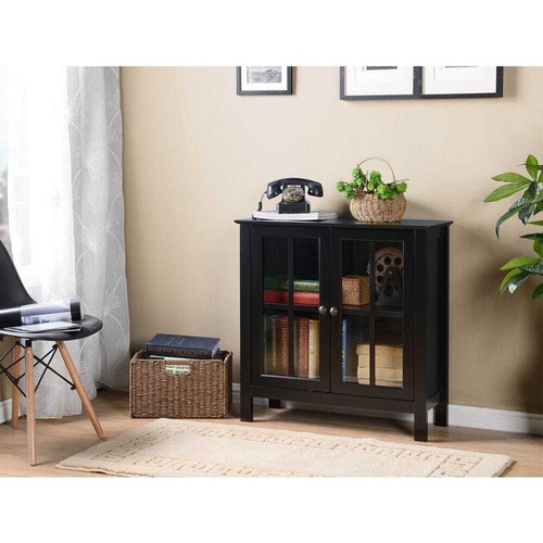 OS Home and Office Black Glass Door Accent and Display Cabinet - Picture 7 of 7