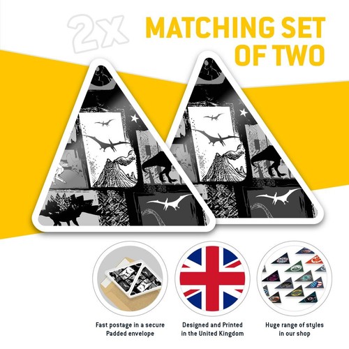 2 x Triangle Stickers 10cm - BW - Comic Book Dinosaurs Boys Son #41042 - Picture 2 of 9