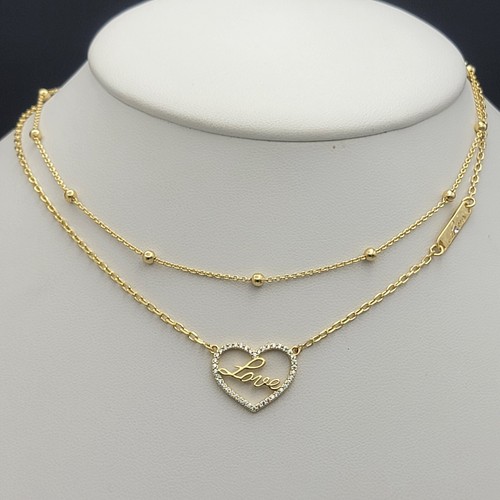 14K Gold Plated Love Heart Set Double Layer Necklace - Bracelet - Earrings - Picture 2 of 8