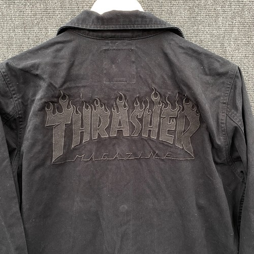 Vans x Thrasher Mens Small Snap Front Jacket Black Twill Pockets Embroidered - Picture 13 of 15