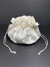Ivory Satin Jewelry Drawstring Storage Travel Bag with 8 Pockets Inside~New