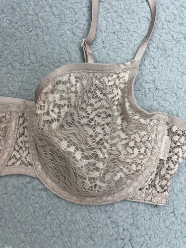 Sujetador Demi DKNY moderno transparente de encaje sin forrar talla 34B beige nuevo con etiquetas - Imagen 3 de 8