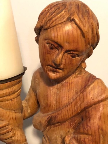 AMAZING LATE BAROQUE CARVED WOODEN ANGELS CANDLEHOLDERS CA 1760 - Picture 9 of 10