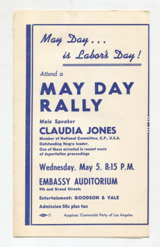 1948  May Day  Los Angeles  Civil Rights  Claudia Jones  Communist Cause Leaflet - Picture 1 of 6