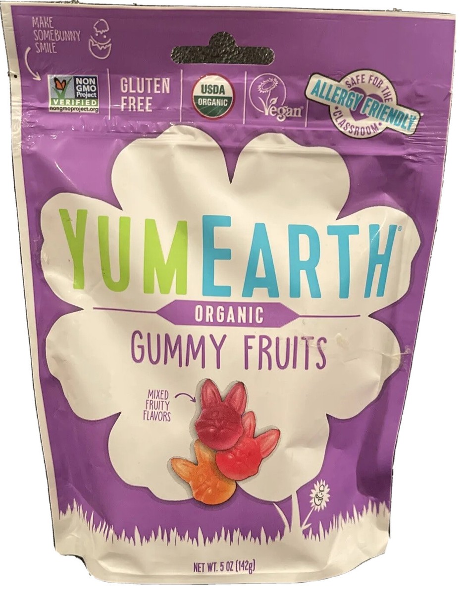 YUM EARTH ORGANIC GUMMY FRUITS ALLERGY FRIENDLY GLUTEN FREE VEGAN