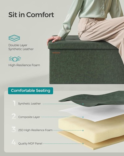 Storage Ottoman Bench Chest Foldable Foot Rest Bed Living Room Forest Green New - Picture 5 of 6