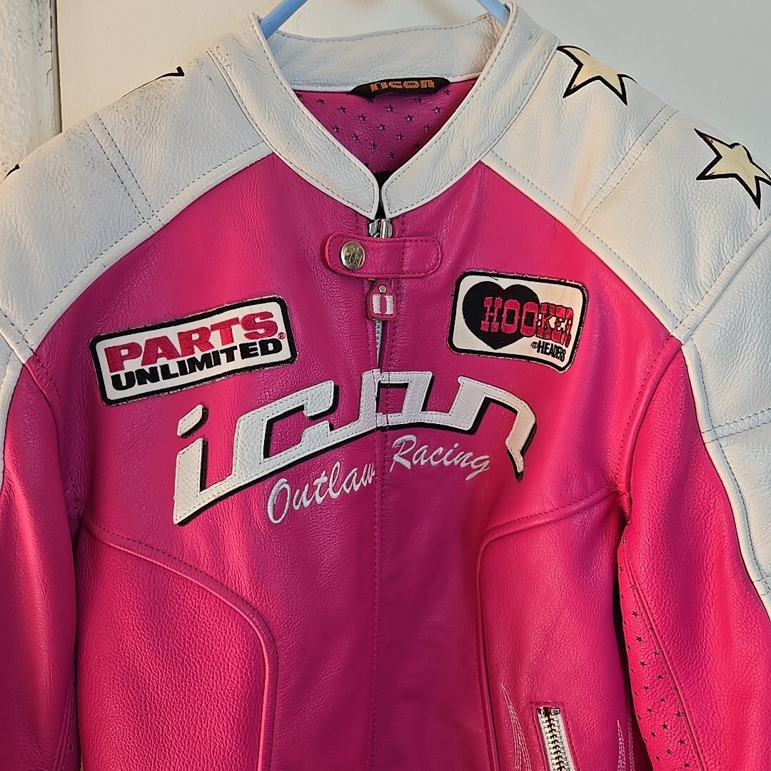 ICON Kitty Womens Motorcycle Jacket Outlaw Racing Leather Pink