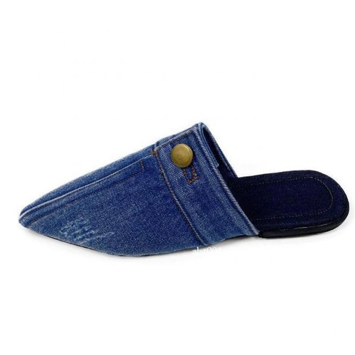 Women Blue Denim Slippers Pointed Toe Slides Mules Slip on Flats Loafers Shoes - Bild 7 von 23