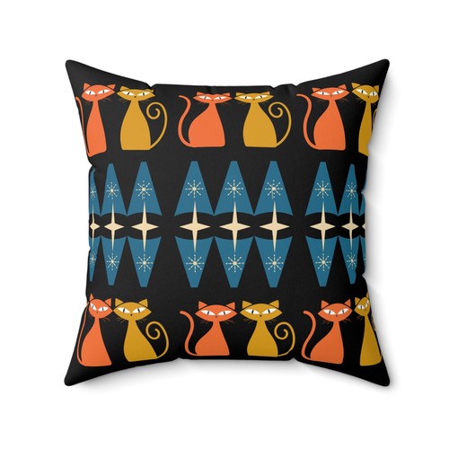 Atomic Cat Square Pillow, Mid Century Modern Black Cat Lover Gift, Novelty Home - Picture 11 of 11