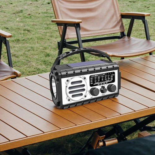 Radio de emergencia de manivela 20000 mAh radio solar SW/AM/FM radio de supervivencia (plateada) - Imagen 8 de 11