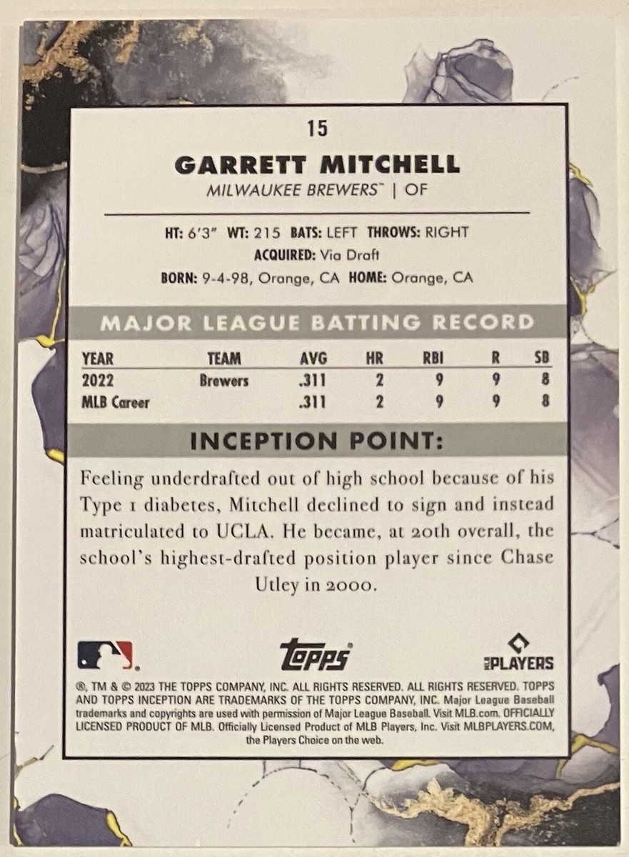 2023 Topps Inception Garrett Mitchell Purple /150 RC Brewers