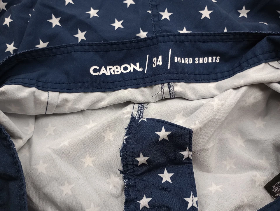 Carbon Board Shorts Men's Size 34 Swim USA 9.5" Inseam Stars Blue Flag  - Image 3 of 4