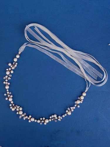 Handmade Rhinestone Pearl Wedding Dress Belt Pearl Bridal Girdle Tiara Headbands - Picture 8 of 10